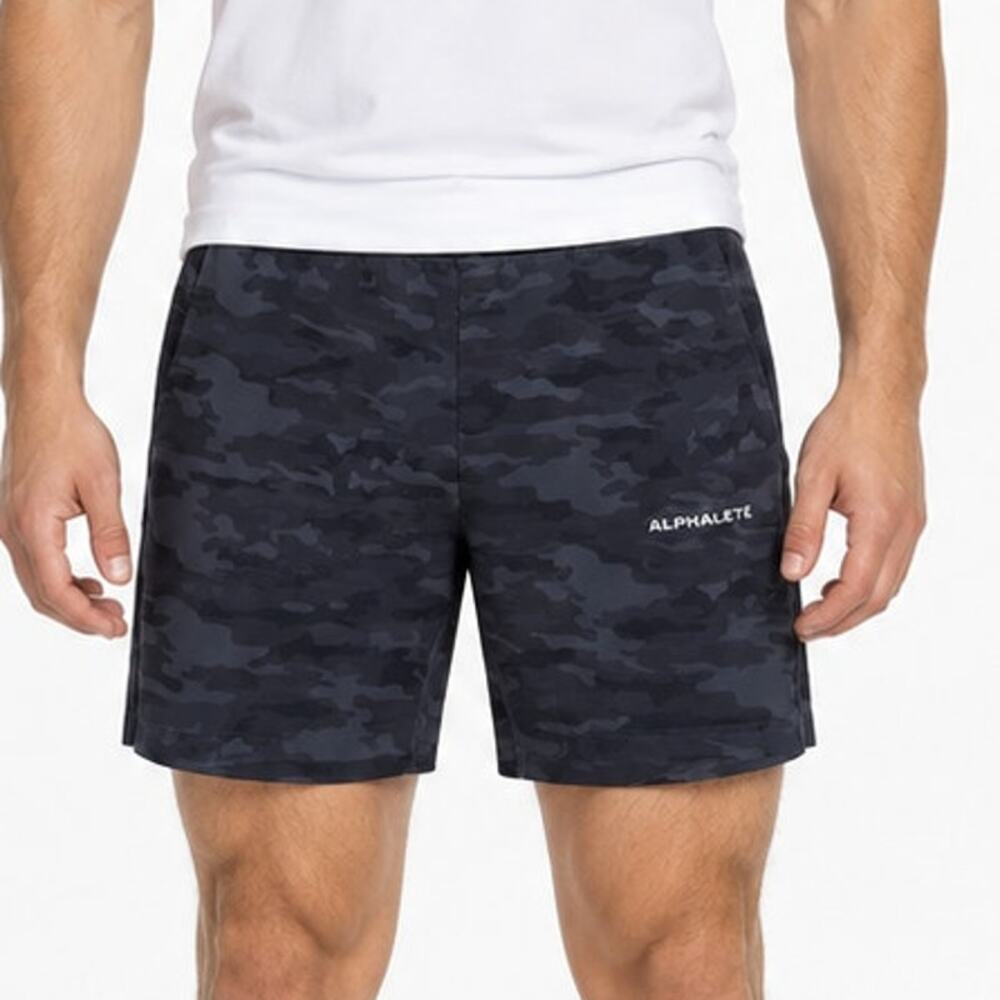 Alphalete Premium Blue Camo Training Shorts Pocket Stretch Athletic Size S Gym